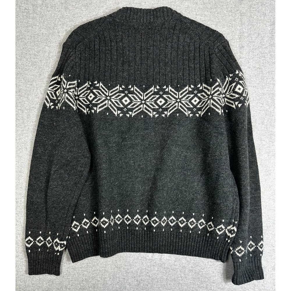 Lands End Sweater Mens XL Charcoal Fair Isle Snowflake Wool Blend Ski Winter - Picture 2 of 9